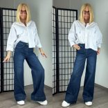 3D trapéz wide leg farmer9317-sötétkék