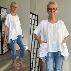 Stella Milani zsebes len felső 2364 - fehér