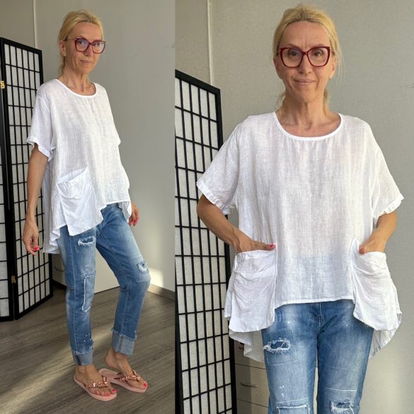 Stella Milani zsebes len felső 2364 - fehér