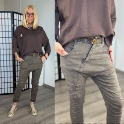   Melly ülepes elasztikus farmer ferde varrással 8201A - csokibarna