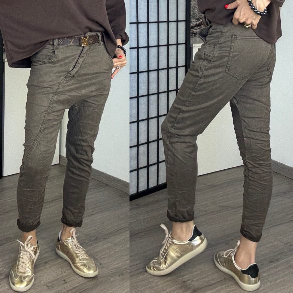 Melly ülepes elasztikus farmer ferde varrással 8201A - csokibarna