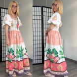 Flower palette buggyos ujjú len darázsolt maxiruha 0158 - pillangós