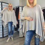 Limone hosszú ujjú asszimetrikus vékonykötött tunika 8012 - világos taupe