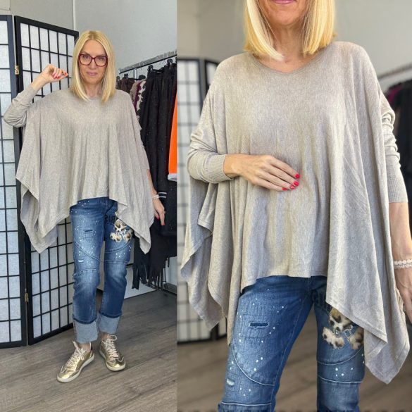 Limone hosszú ujjú asszimetrikus vékonykötött tunika 8012 - világos taupe