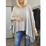 Limone hosszú ujjú asszimetrikus vékonykötött tunika 8012 - világos taupe