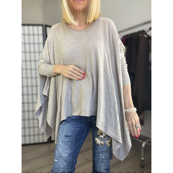 Limone hosszú ujjú asszimetrikus vékonykötött tunika 8012 - világos taupe