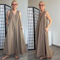 Siera ujjatlan vászon maxiruha 12585 - barna