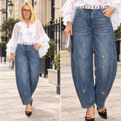 S Woman strasszköves ballon farmer SW6033-sötétkék