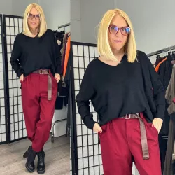   Honey winter oversize basic vékonykötött V-kivágású felső 8015-1-fekete
