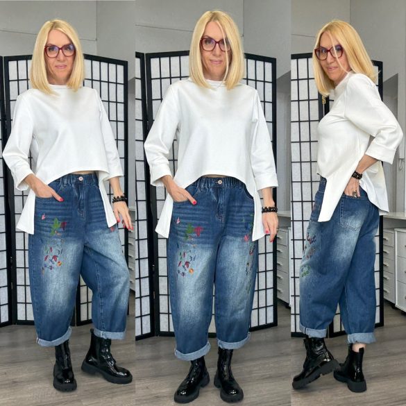 Wendy Trendy hímzett farmer - sötétkék