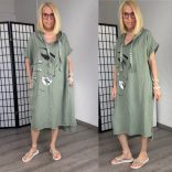 Faces lenvászon kapucnis ruha 11379-khaki