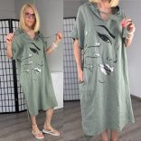 Faces lenvászon kapucnis ruha 11379-khaki