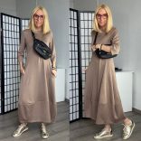 Linda 3/4-es ujjú hagyma ruha M5775 - taupe