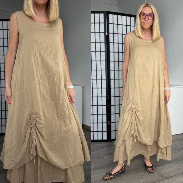 Lux Luna alul húzott ujjatlan többrétegű pamut ruha 50678 - bézs