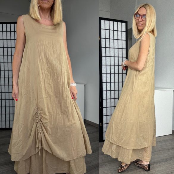 Lux Luna alul húzott ujjatlan többrétegű pamut ruha 50678 - bézs