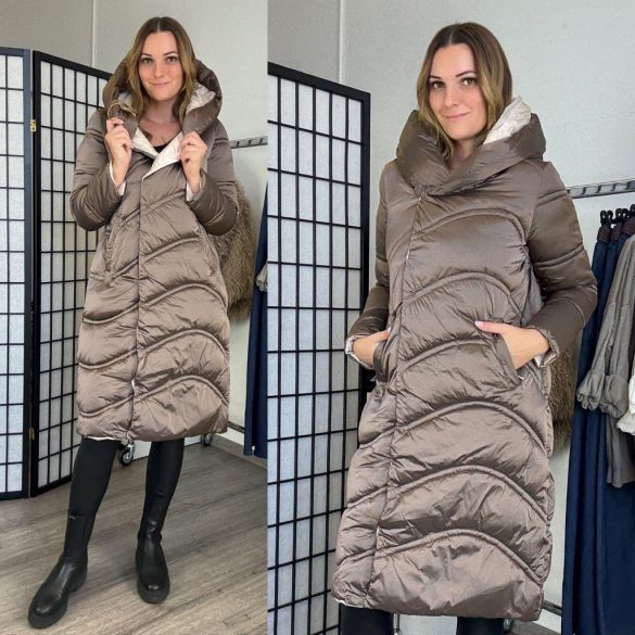 Skive steppelt kapucnis átmeneti kabát2986-taupe