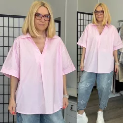 Cruze V nyakú blúz O-A243 rózsaszín