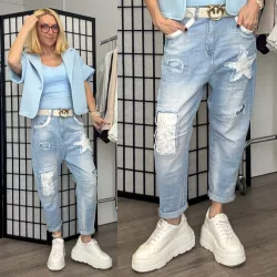 S Woman csillagos ülepes farmerSW1958-világoskék