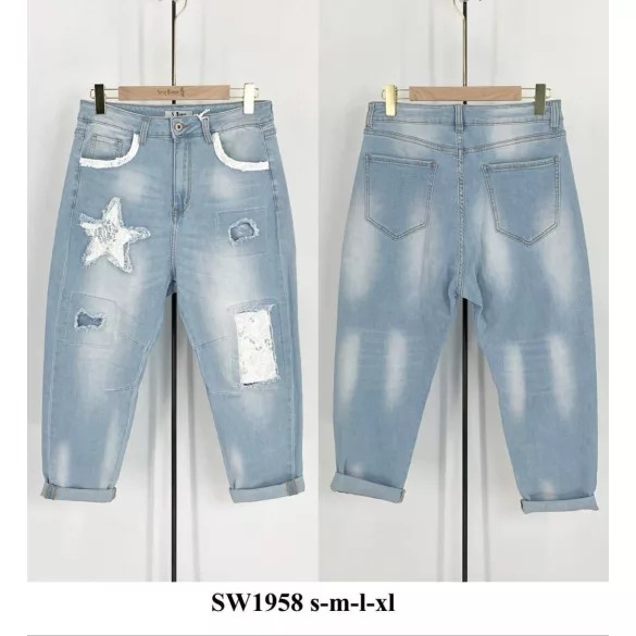 S Woman csillagos ülepes farmerSW1958-világoskék