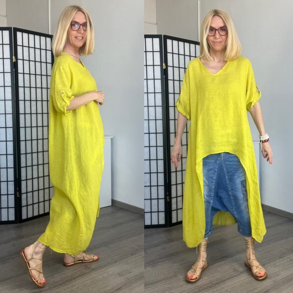 Anika asszimetrikus len tunika 3706 - sárga