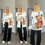 Teddy mintás blézer25001 -törtfehér