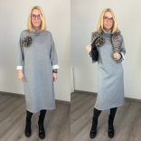 Palma kámzsanyakú hosszú tunika, ocelot kitűzővel A59761 - szürke