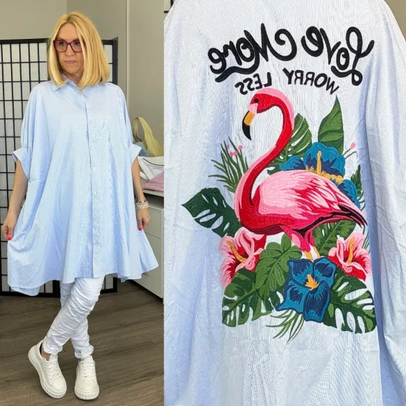 Flamingos csíkos ing hímzett háttal 24005-fehér/kék