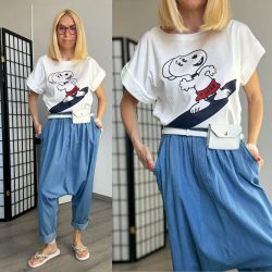 Snoopy rövid ujjú pamut póló-fehér