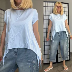   Wendy trendy lézervágott aszimmetrikus póló126023-világoskék