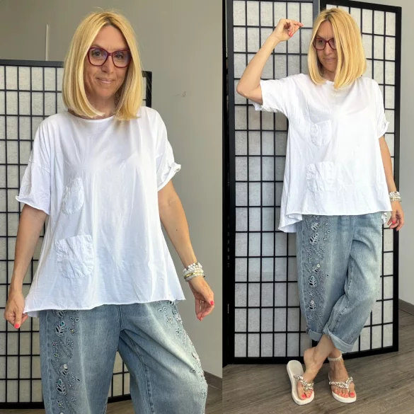 Wendy Trendy lézervágott pamut felső 88519-fehér
