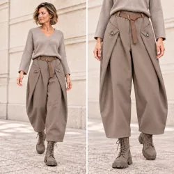 Irini elöl átlapolt szövet nadrág K26269-taupe