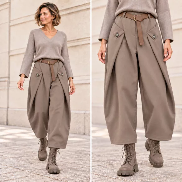 Irini elöl átlapolt szövet nadrág K26269-taupe