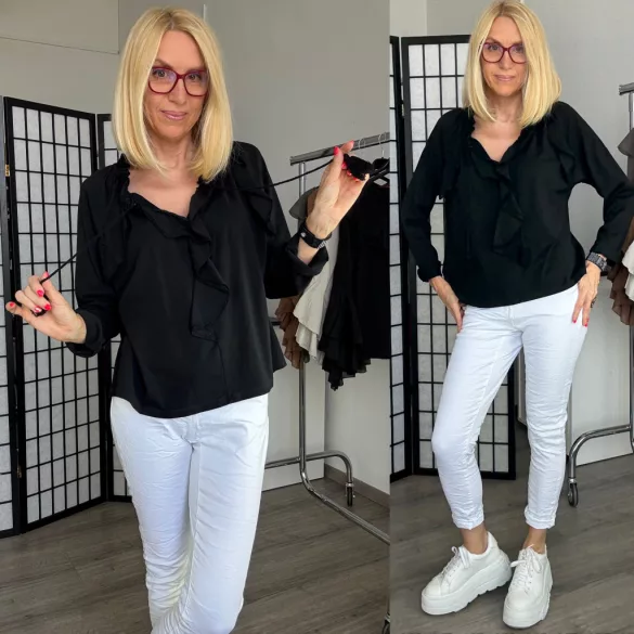 Elisa fodros pamut felső kötővel 50980 - fekete