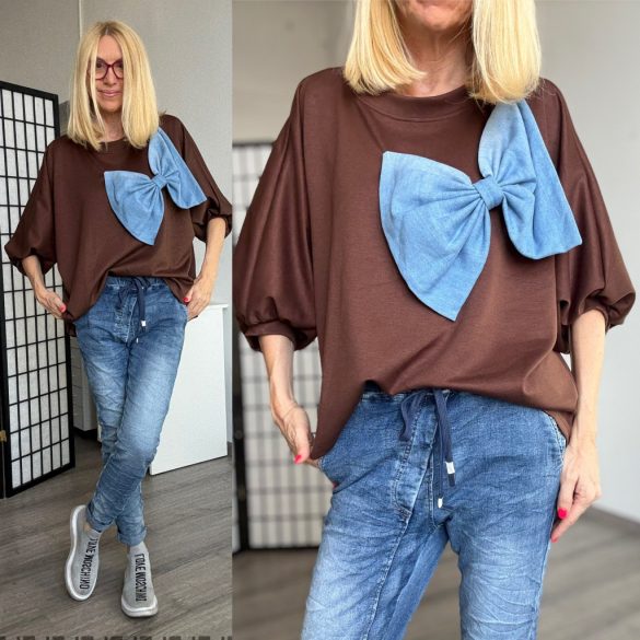 S Woman buggyos ujjú felső farmer masnival M160-csokibarna