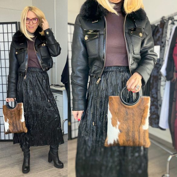 Calf szőrös bőr táska-fekete