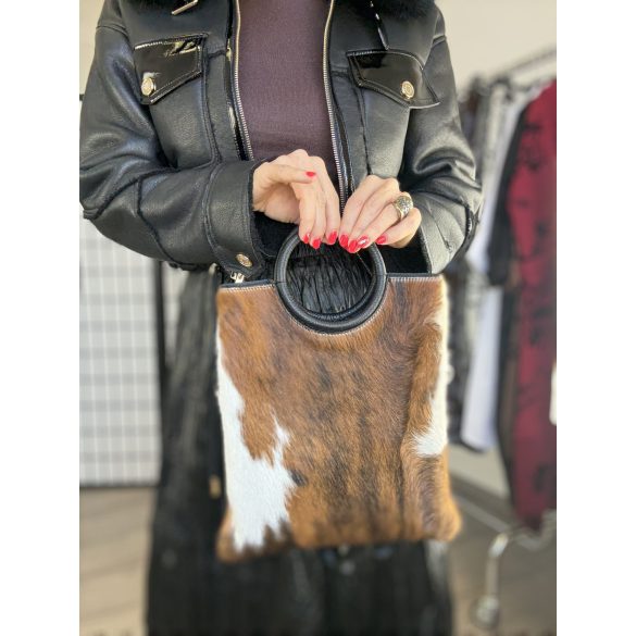 Calf szőrös bőr táska-fekete