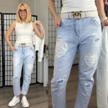 S Woman elasztikus szívecskés nyomatos farmer SW1988-világoskék