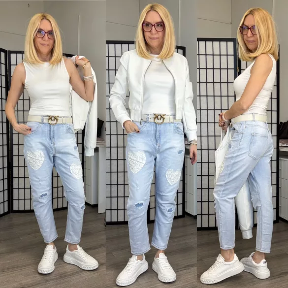 S Woman elasztikus szívecskés nyomatos farmer SW1988-világoskék