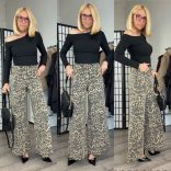 Melly ocelot mintás wide leg farmer 8208 - barna