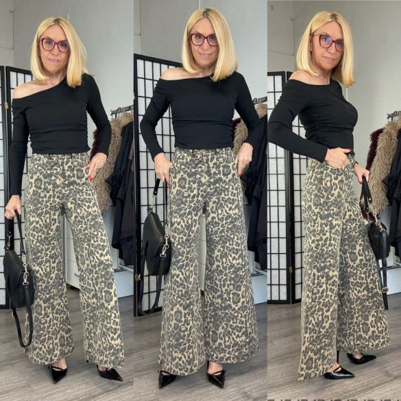 Melly ocelot mintás wide leg farmer 8208 - barna