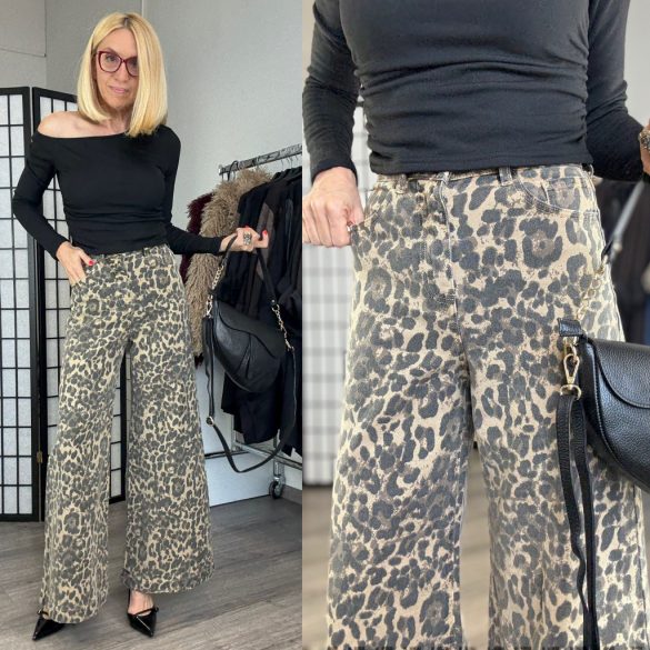 Melly ocelot mintás wide leg farmer 8208 - barna