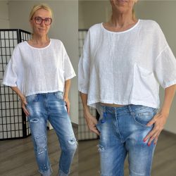 SUN len rövid ujjú felső 8653 - fehér