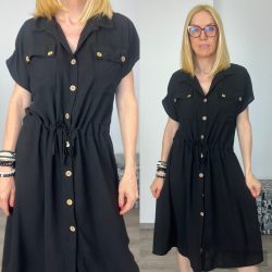 Cindy gombos derékban megköthető ruha 12678 - fekete