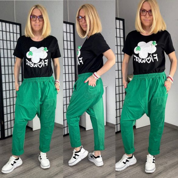 158C pamut - vászon ülepes nadrág 53171 - benettonzöld