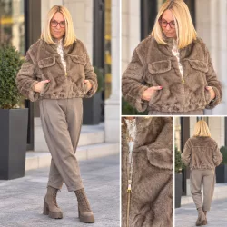 Camilla cipzáros rövid bunda 79951-taupe
