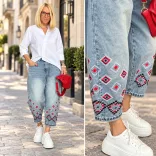 Wendy Trendy geometrikus etno hímzéses farmer 926029- világoskék