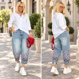 Wendy Trendy geometrikus etno hímzéses farmer 926029- világoskék