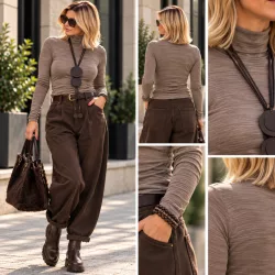 Cashmere hosszúujjú garbós aláöltöző-taupe