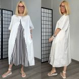 Vintage rövid ujjú csíkos vászon ruha 3307 - fehér