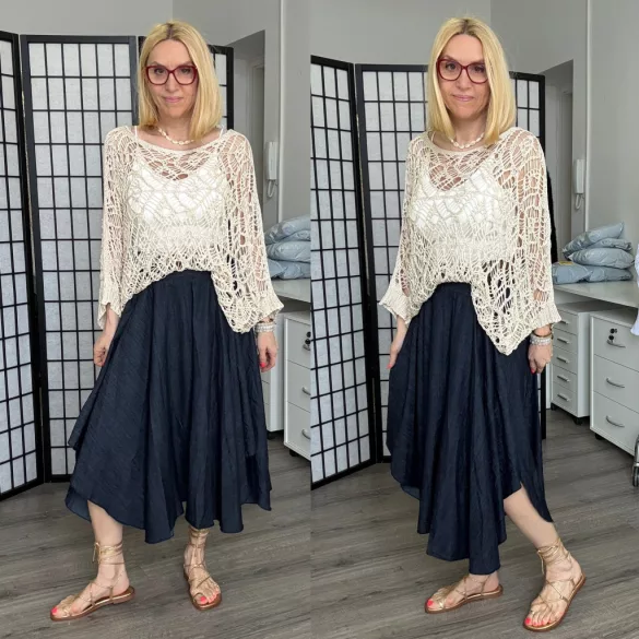 Elena farmerhatású szoknya barna övvel 25152 - sötétkék